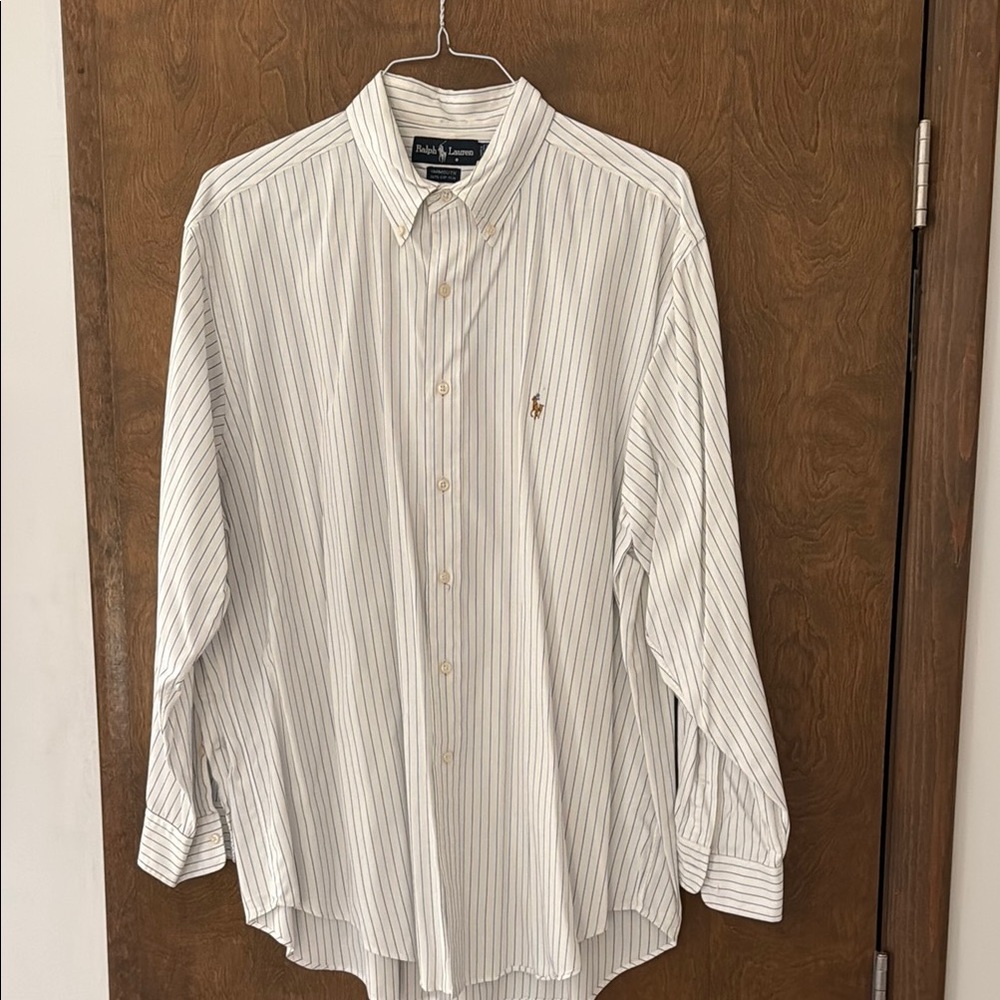 Polo by Ralph Lauren Men's Cream and Gray Striped Dress Shirt